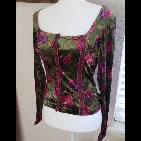 Betsey Johnson Tops - Vintage Betsey Johnson Green Floral Corset Top